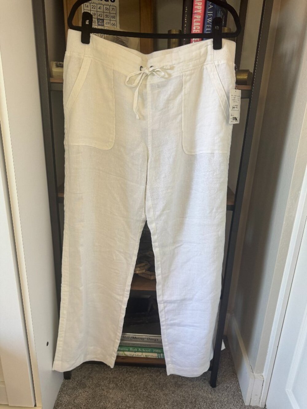 NWT Athleta White 100% Washable Linen Drawstring Wide Leg Pant - Size 16